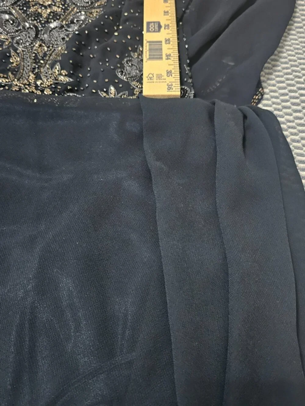 JKARA Navy Blue Long Sleeve Beaded Wedding Prom Formal Gown Women’s Dress Size 8 - Picture 5 of 7